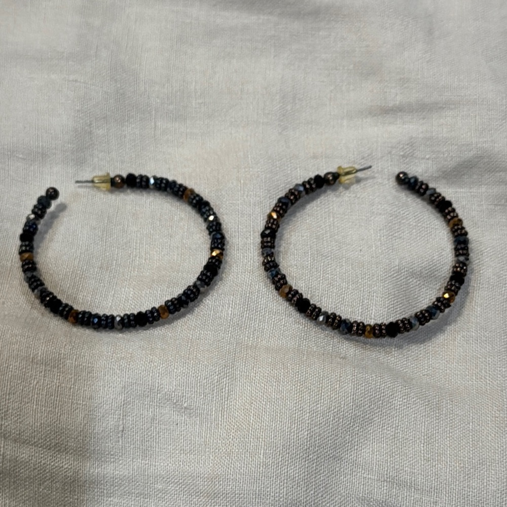 Black and Gold Beaded Hoop Earrings
